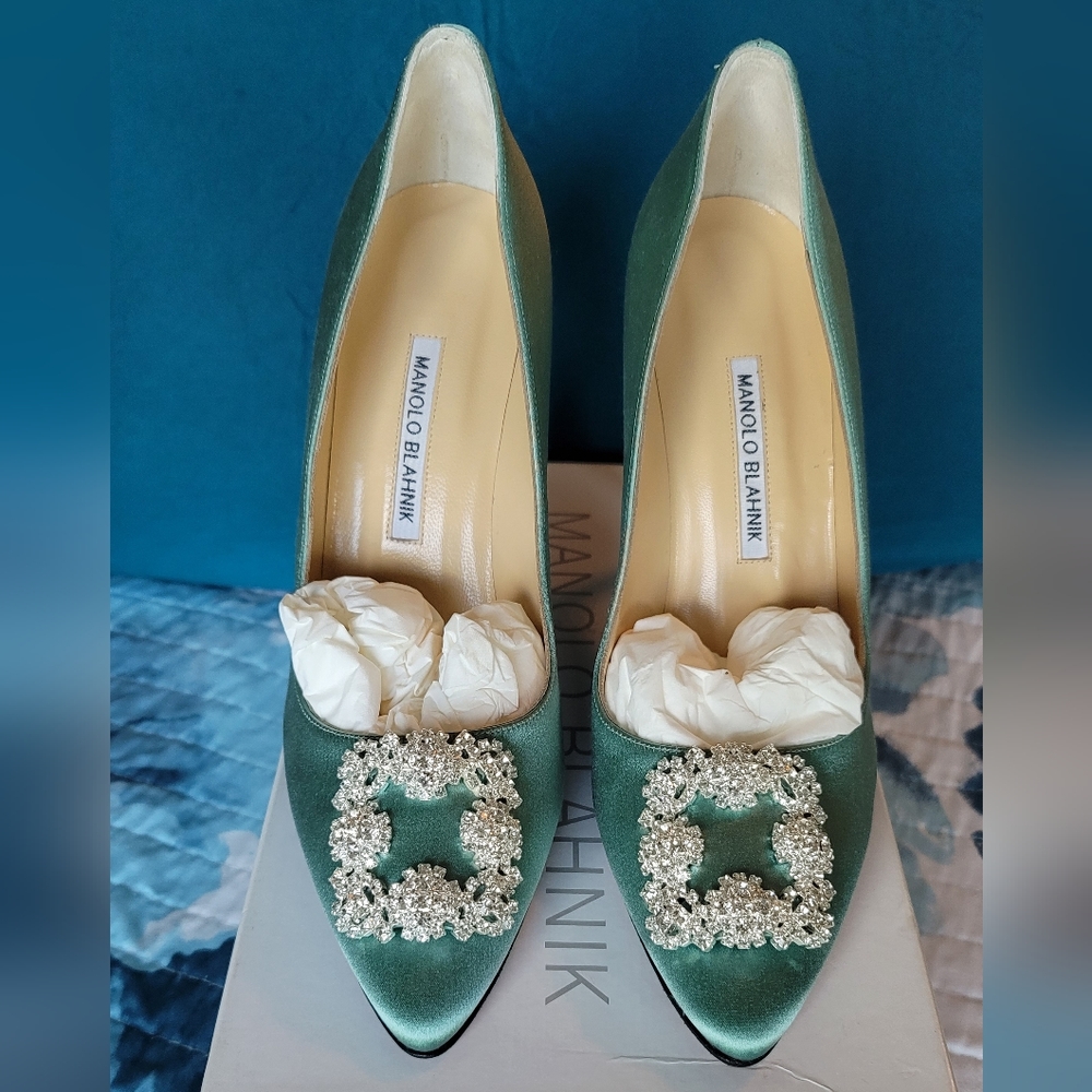 Manolo Blahnik Hangisi Light Green Heels
